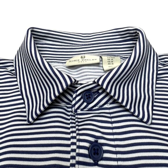 Rorie Whelan Golf Navy Blue Striped Performance Short Sleeve Polo - Picture 4 of 7
